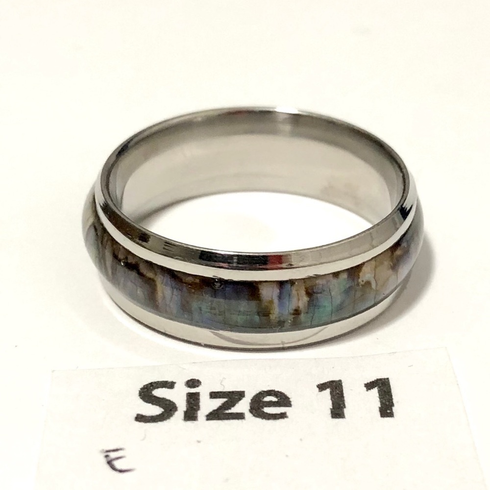Silver Tone Ring with Abalone Shell inlay, Size 11